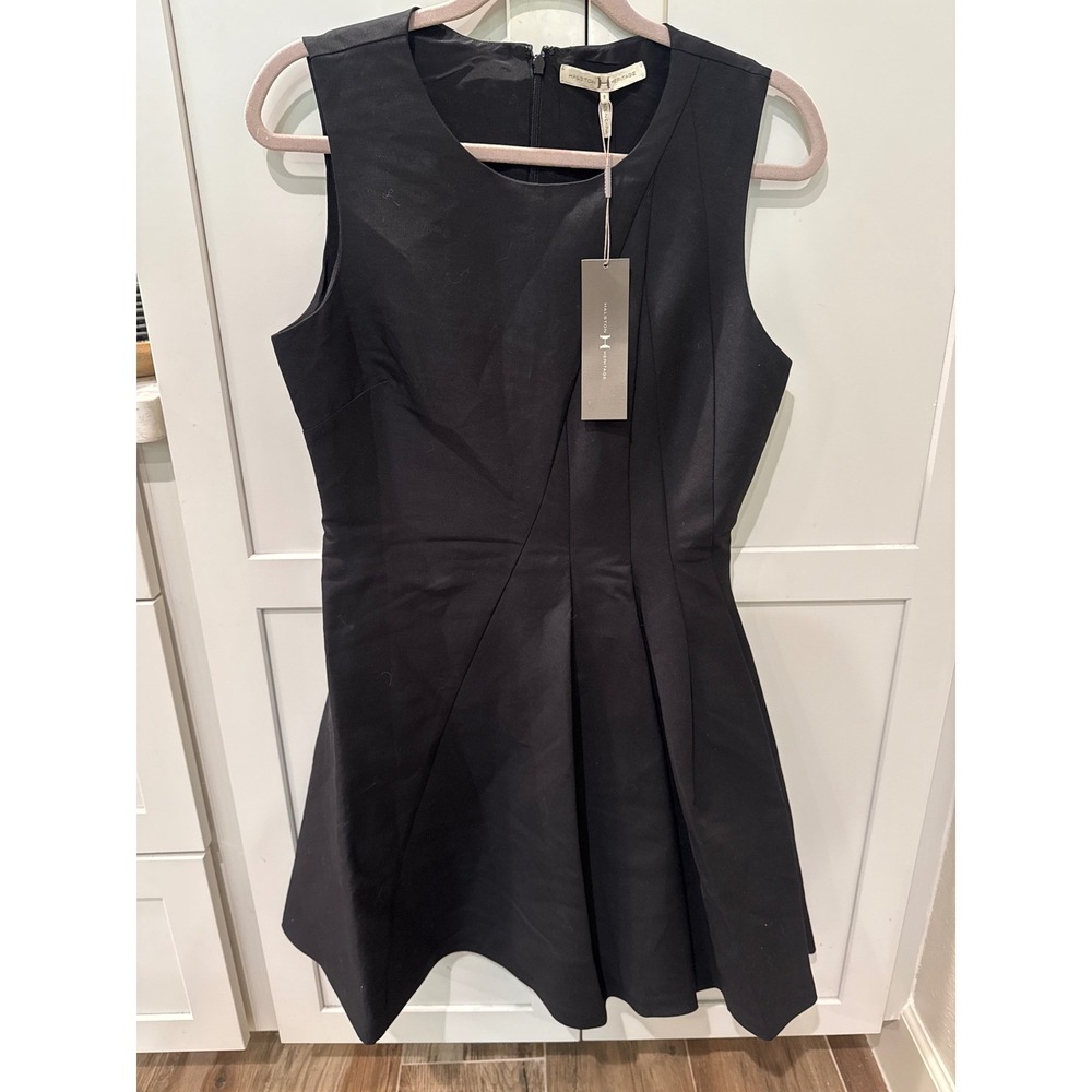 Halston Heritage Black Cotton Silk Pleated Sleeveless Cocktail Dress 8. NWT.$495
